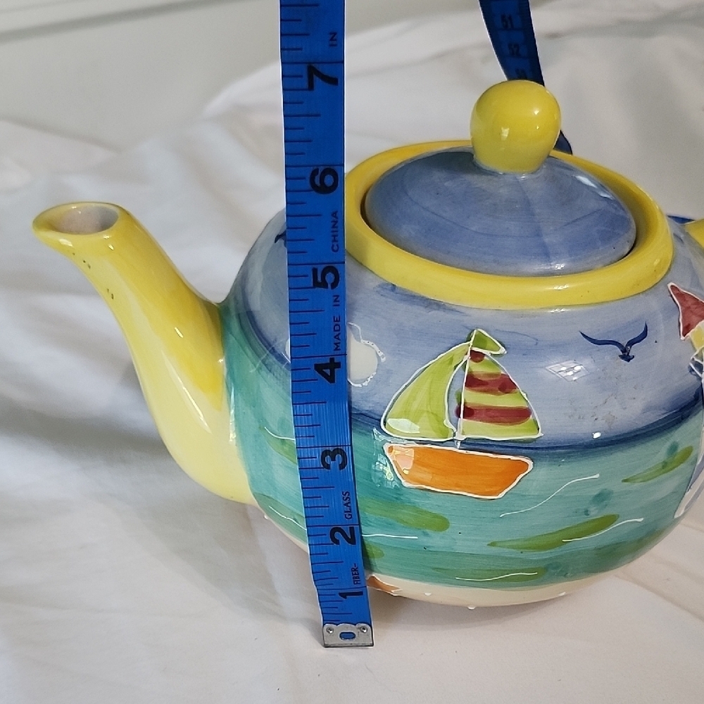 Vibrant Yellow and Blue Ceramic Art Teapot - Picture 11 of 11
